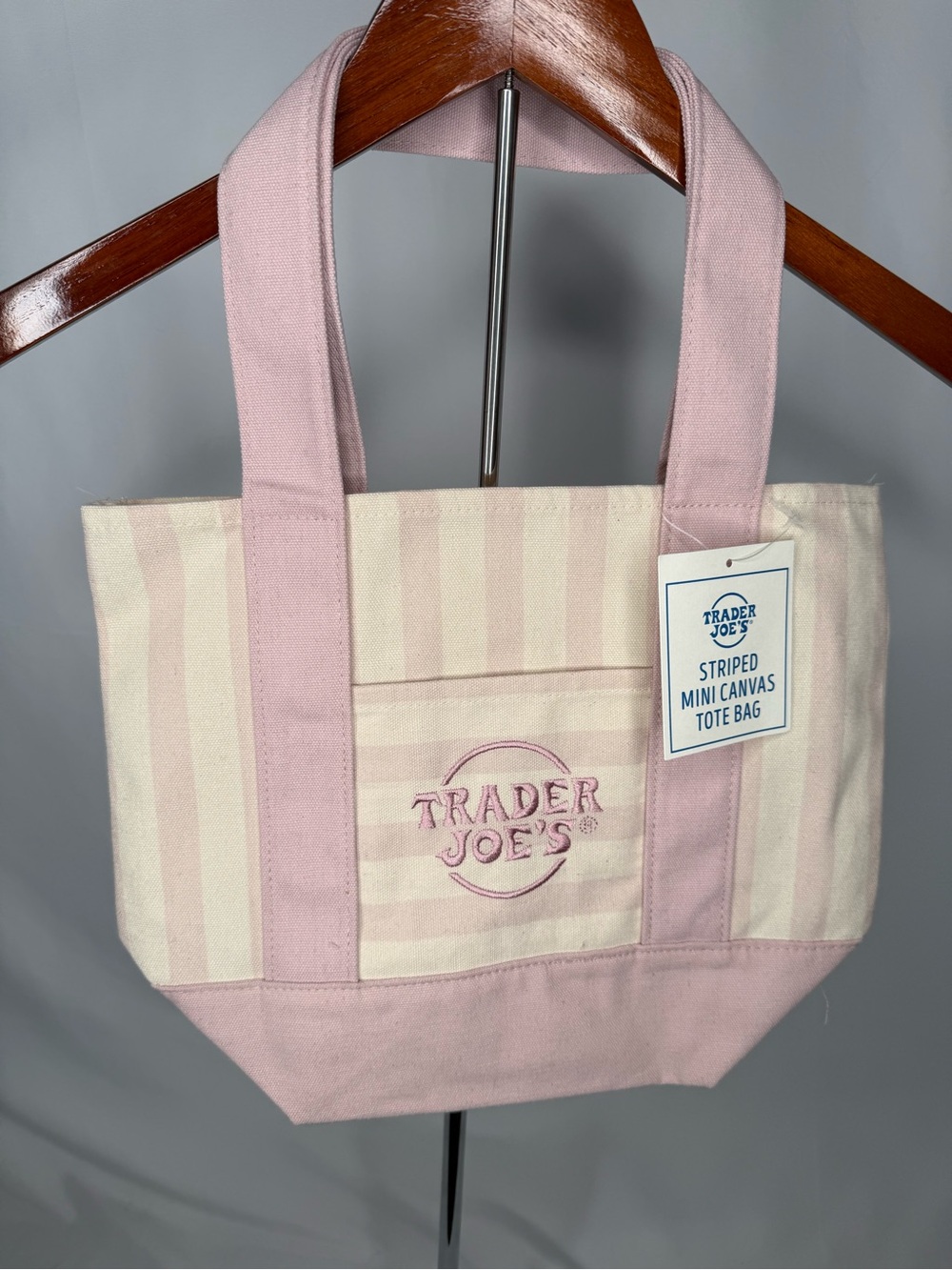 NWT Trader Joe's Pink Striped Mini Canvas Tote Bag